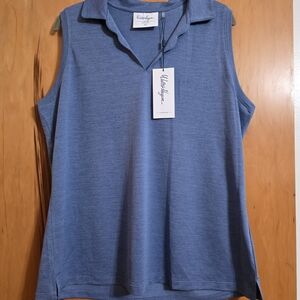 Walter Hagen Blue Collared Sleeveless Blouse